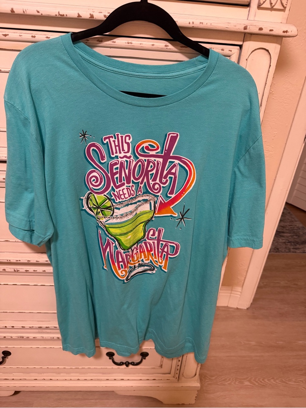 Women's Turquoise Graphic Short Sleeve Tee - 'This Señorita Needs a Margarita'